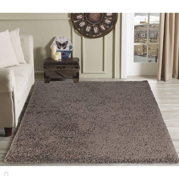 Oxford OXF00 Plain Plush Soft Stain-Resistant Textured Polypropylene Shaggy Taupe Rug-Desire Rugs-Rug Love - The Most Loved Rug Store